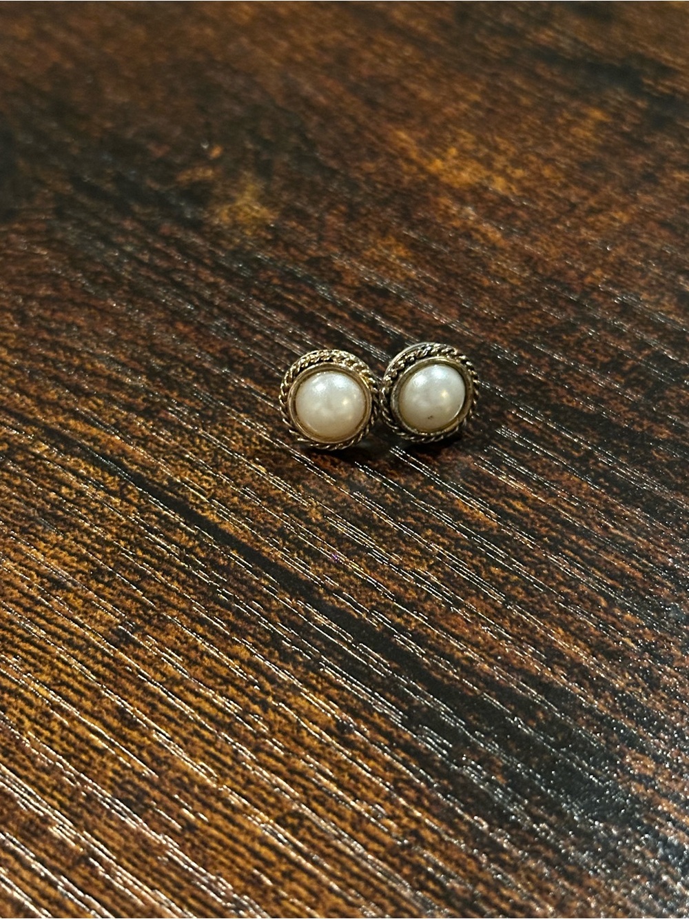 Classic Pearl Button Stud Earrings in Cream and Gold